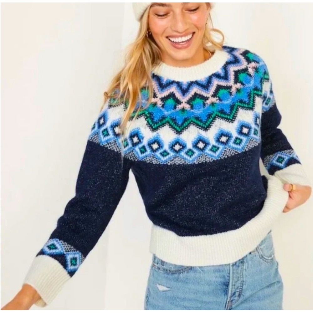 Old Navy Festive Craft Navy Fair Isle Wool Blend Sweater 2X NWT Cozy Winter